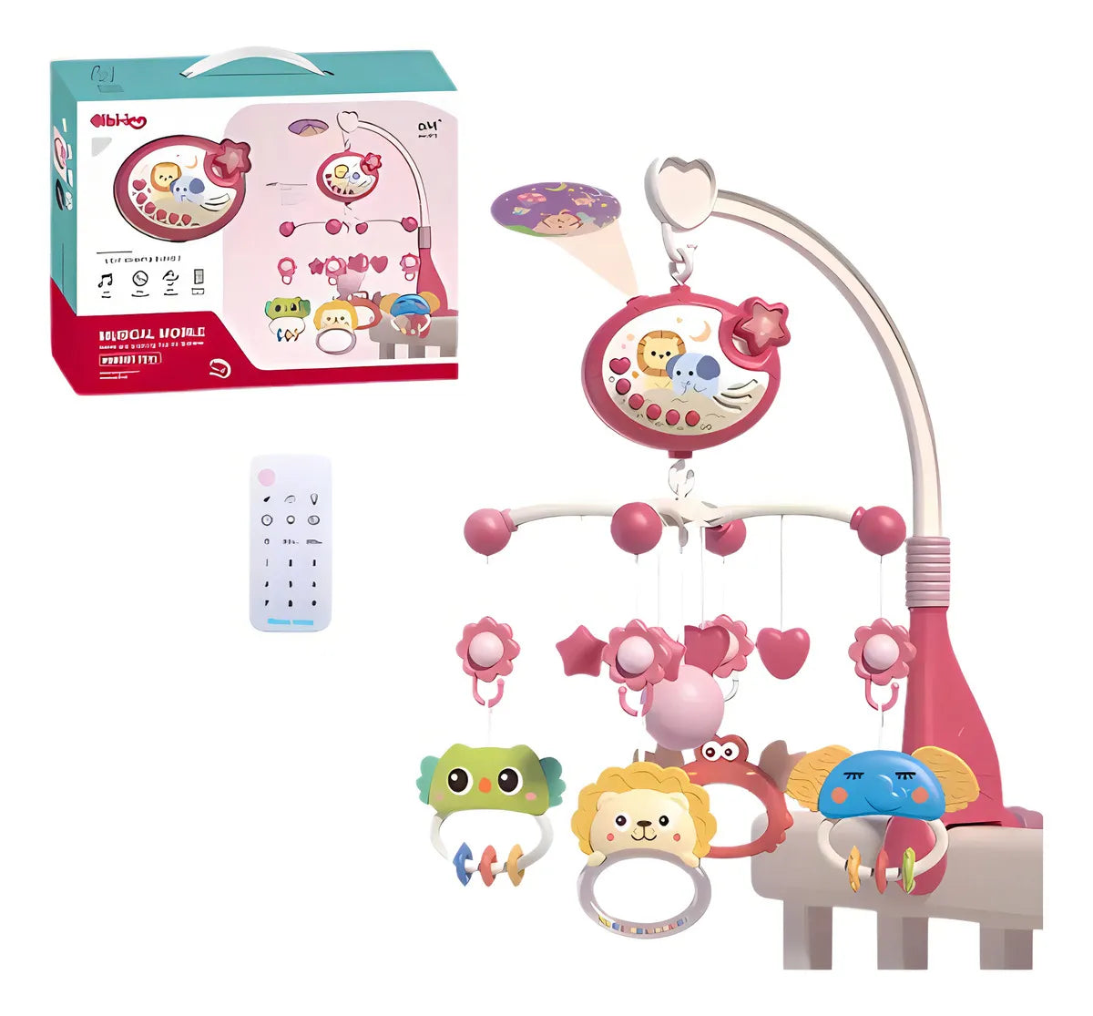 Móvil Musical Cuna Bebe Con Proyector Y Rotación 360° Rosa Nina