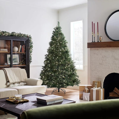 Árbol Artificial Preiluminado De 7.5 Ft - Efecto Realista