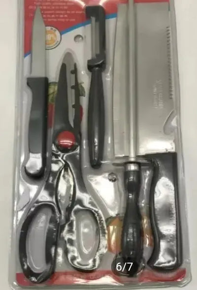 Kit X5 Utensilio Cocina Cuchillo Pelador Tijeras Chaira Hach Negro