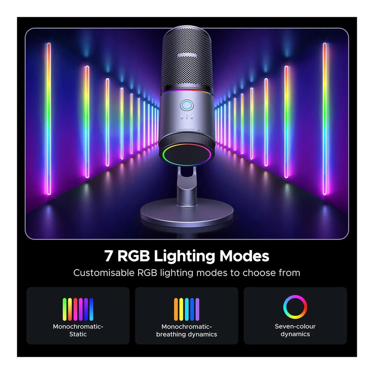 UGREEN Micrófono USB RGB botón de silencio 24bit/96kHz CM769 35629