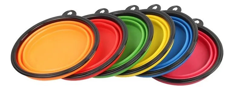 Plato De Goma Plegable Portátil De Mascotas Perro Y Gato Color Azul