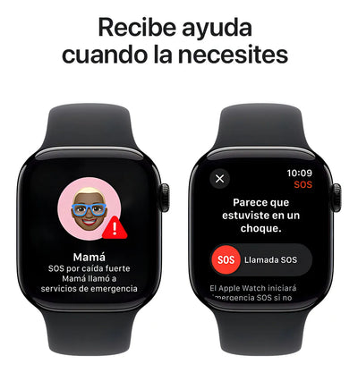 Apple Watch Series 10 GPS • Caja de aluminio negro azabache de 42 mm • Correa deportiva negra - M/L