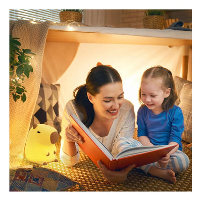 Lámpara Luz Nocturna Táctil Silicona Led Cálida Capibara Chigüiro Carpincho Adorable Tierno Kawaii Lectura Suave Decorativa Dormitorio Habitación Mesita Acogedor Recargable Usb Regalo Infantil