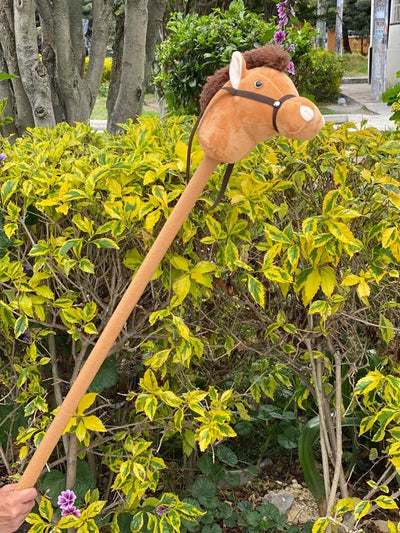 Caballo De Palo - Juguete Didáctico En Tela Suave, Peluche Café