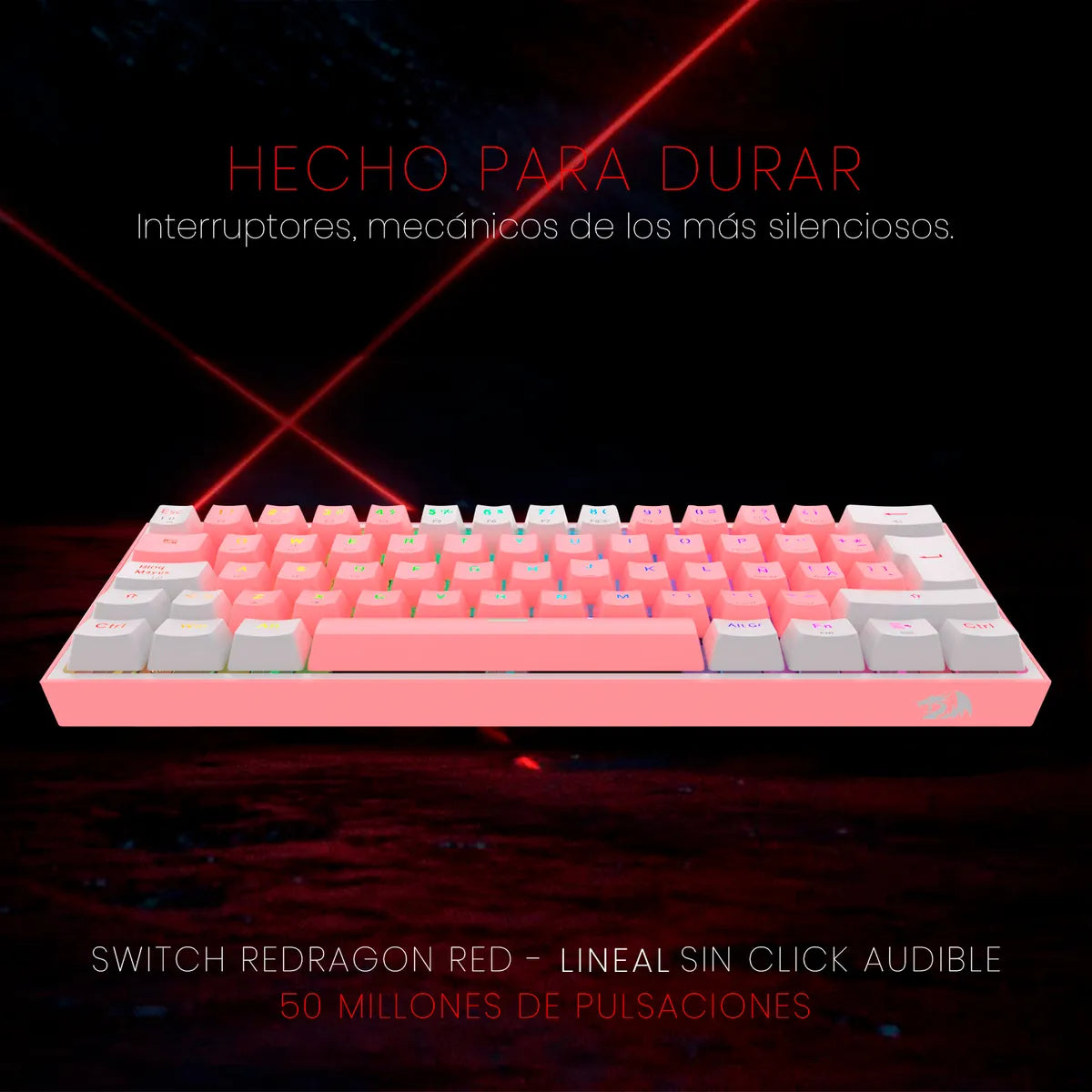 Teclado Redragon Fizz Pro K616-rgb Rosa/blanco Español Gamer Color Del Teclado Rosa Idioma Español Latinoamérica