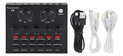 Tarjeta De Sonido V8 Para Pc Smartphone Efectos De Audio Negro