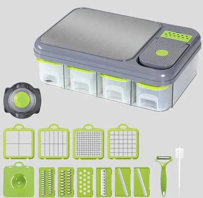 Cortador Picador Rayador De Verduras Multifuncional 16 Pzs Verde Claro