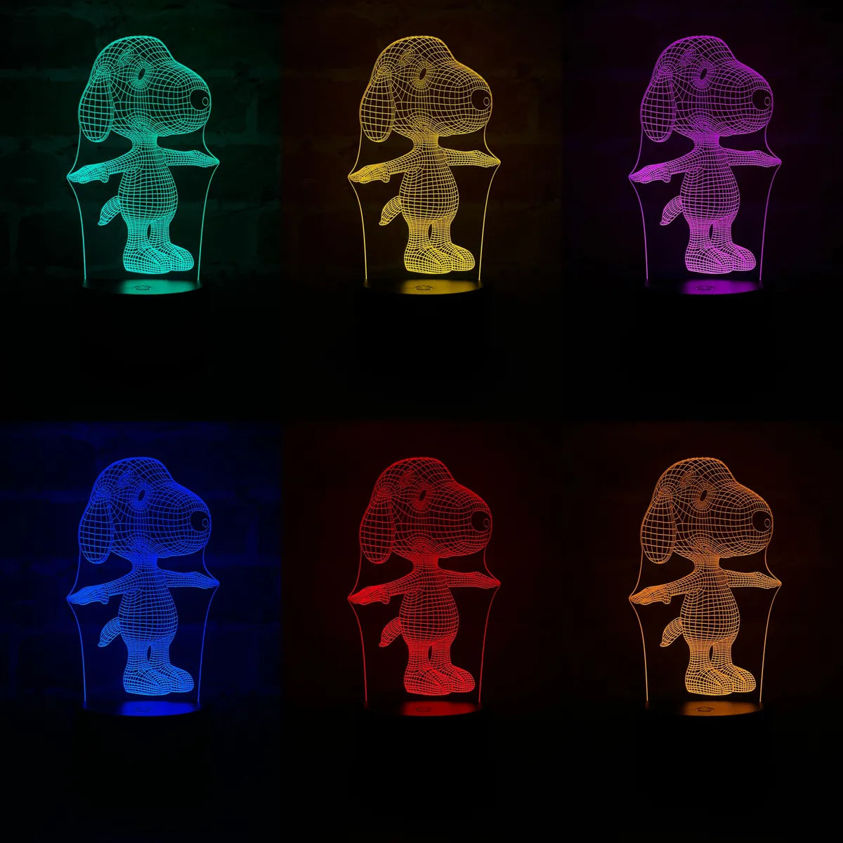 Lámpara De Noche Led 3d Snoopy Holograma Decoración Regalo - Negro