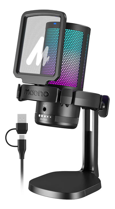 Micrófono de condensador Maono DGM20RGB Pro Gamer con soporte USB, color negro