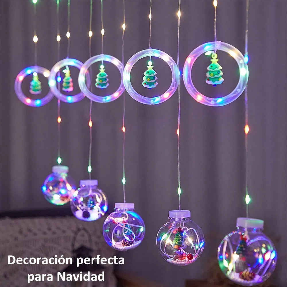 Cortina Instalación Luces Navideñas Árbol Navidad Papá Noel Multicolor