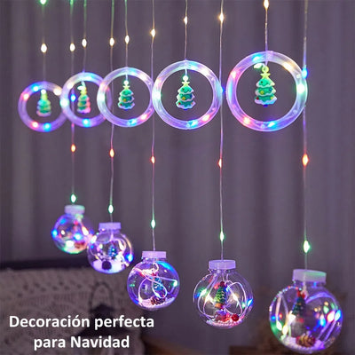 Cortina Instalación Luces Navideñas Árbol Navidad Papá Noel Multicolor