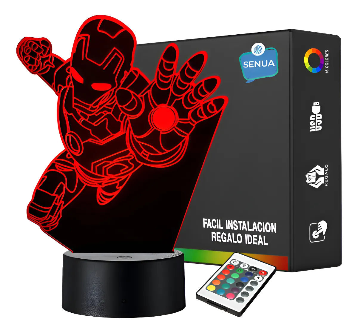 Lámpara De Noche Led Iron Man Holograma Regalo Decoración Negra