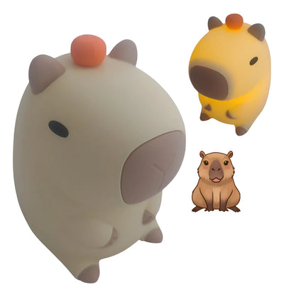 Lámpara Luz Nocturna Táctil Silicona Led Cálida Capibara Chigüiro Carpincho Adorable Tierno Kawaii Lectura Suave Decorativa Dormitorio Habitación Mesita Acogedor Recargable Usb Regalo Infantil