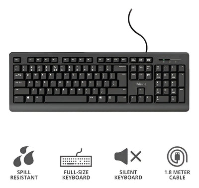 Teclado Trust Primo Teclas Silenciosas Y Resistente Líquidos Color Del Teclado Negro