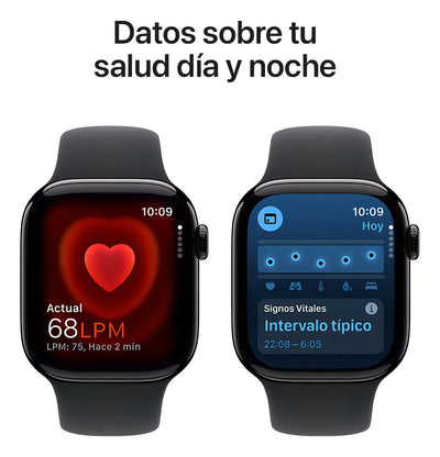 Apple Watch Series 10 GPS • Caja de aluminio negro azabache de 42 mm • Correa deportiva negra - M/L