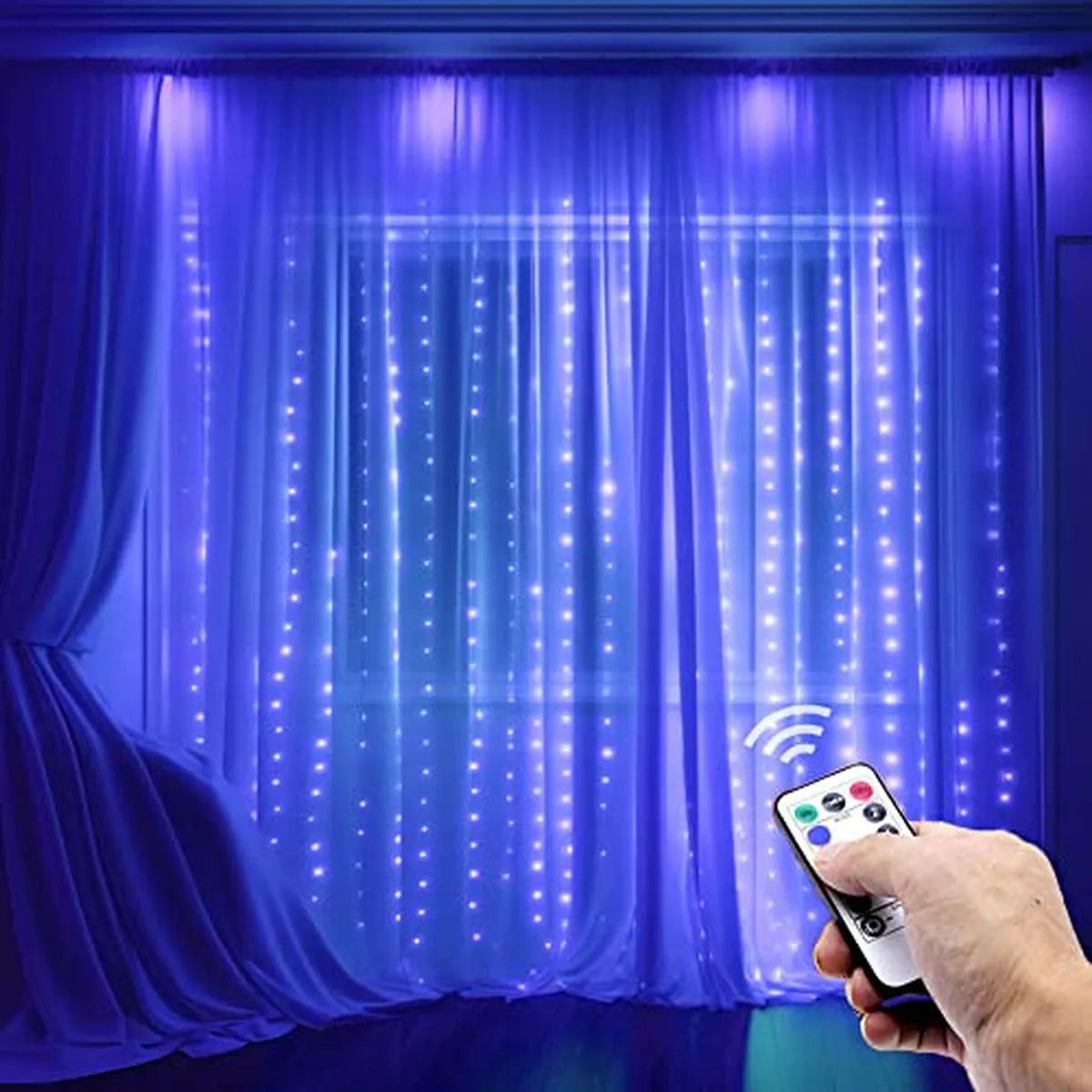 Cortina De Luces Led 300, Decoración Navideña Usb Azul