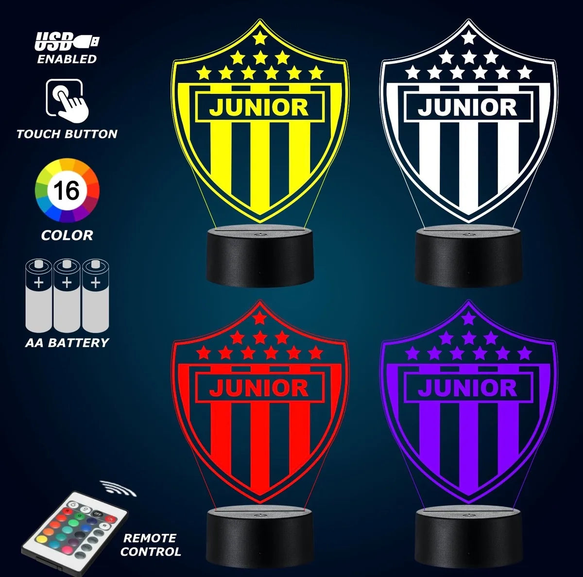 Lámpara De Noche Led Junior Holograma Decoración Regalo Negra