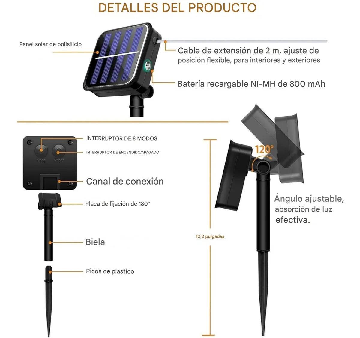 Luces Navideñas Con Panel Solar 300 Led Amarillo - 30 Metros