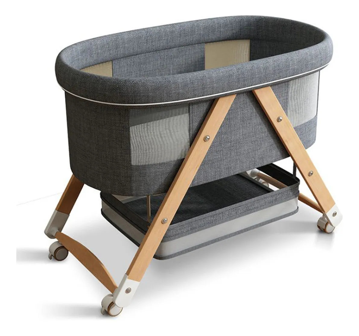 Cuna Corral Bebé Portátil Plegable Mosquitero Y Organizador Color Gris Oscuro Diseño De La Tela Liso