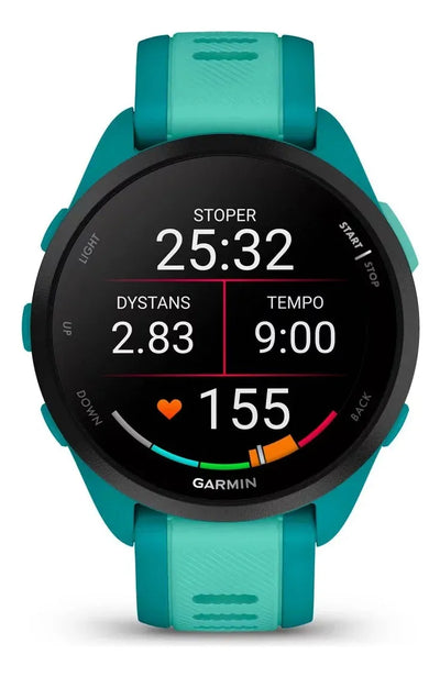 Reloj Garmin Forerunner 165 Music Amoled Turquesa 43mm Bisel Negro
