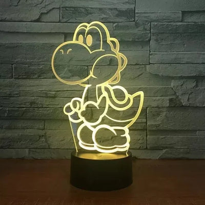 Lámpara De Noche Led 3d Mario Bros Yoshi Holograma Regalo Negra