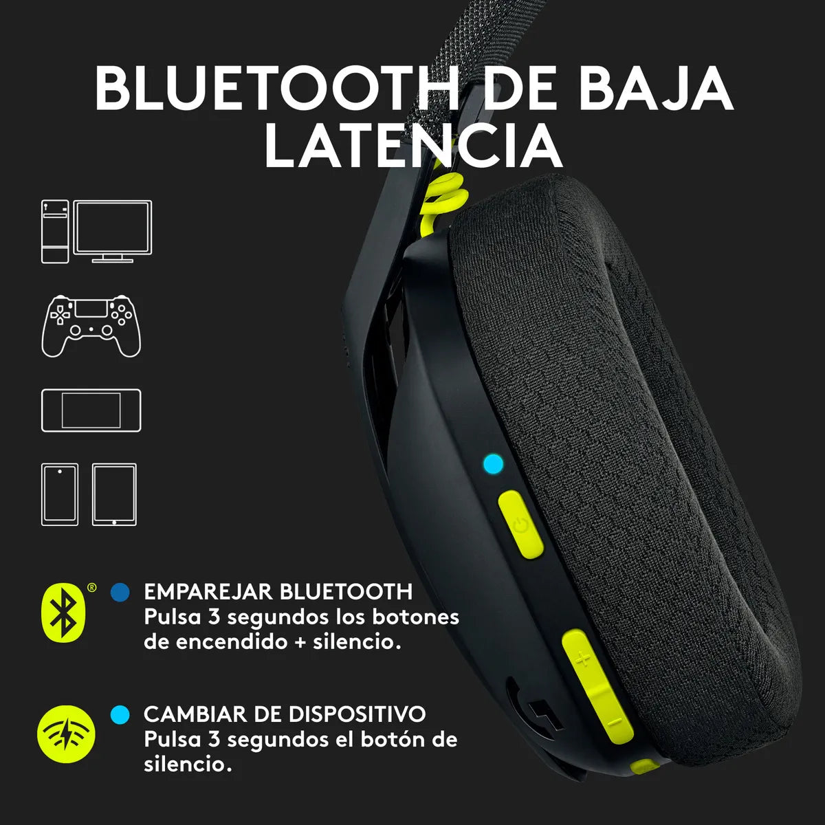 Auriculares Gamer G435 Logitech G Wireless Gaming Headset Color Negro/Amarillo fluorescente