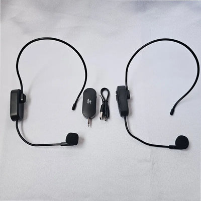 Microfono Doble Diadema Inalambricas 2.4g Receptor Plug Color Negro