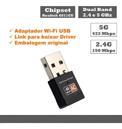 Adaptador WiFi de doble banda 2.4/ 5 GHz, 600 Mbps, inalámbrico AC 5g