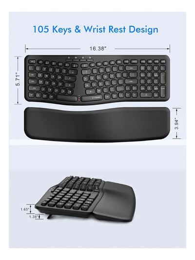 Teclado Inalambrico Ergonomico E-yooso K757 Con Reposamuñeca Negro