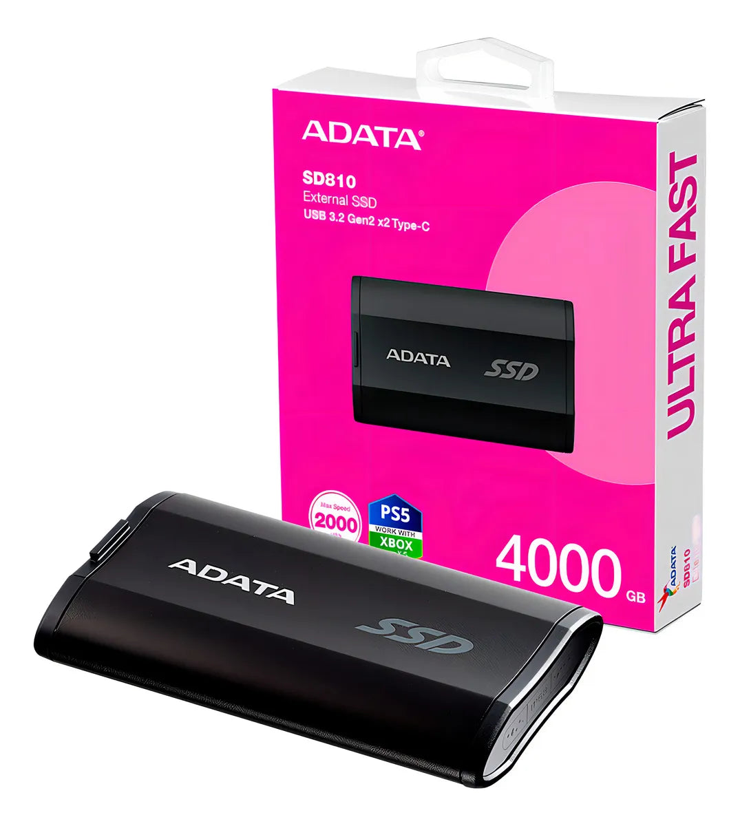 Unidad Solida Externa Adata Sd810 4tb Usb 3.2 (usb-c) Color Negro