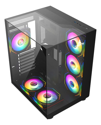 Chasis Gamer Iceberg Crystal Cube S Black Atx 6 Fans Argb Negro