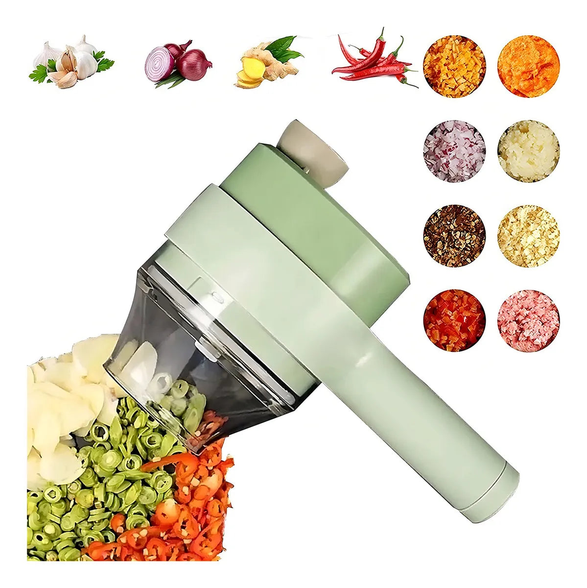 Juego De Cortador De Verduras Eléctrico Portátil 4 En 1 Color Verde