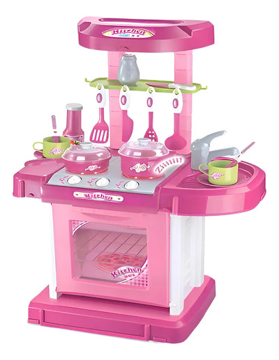 Cocina Infantil Kitchen Little Modelo 008-921A Rosa Con Luz Sonido Accesorios