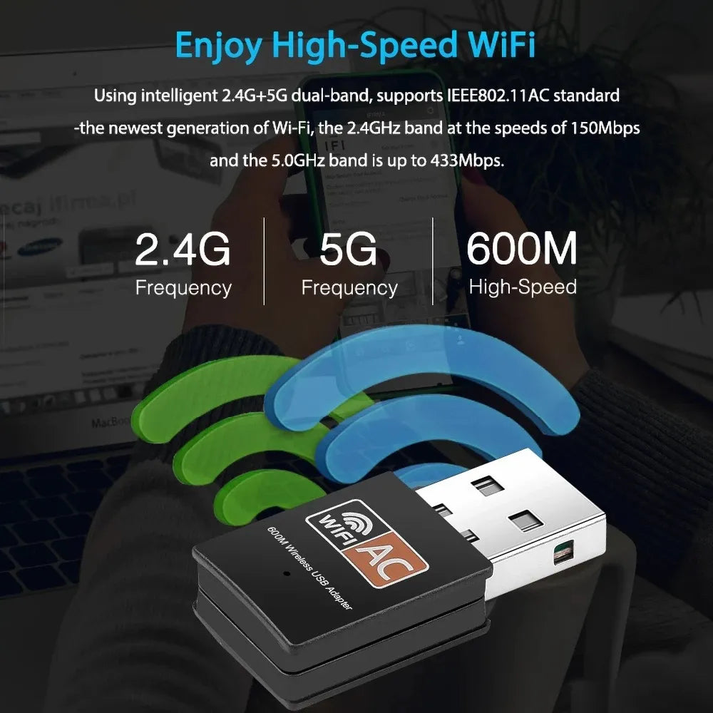 Antena Wifi Doble Banda 600 Mbps 2.4g 5g Adaptador Usb 5 Ghz