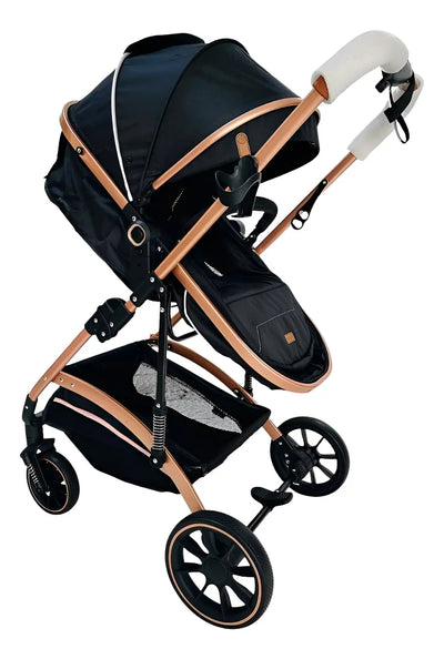 Coche De Paseo Ebaby Moisés Modelo 126 Reclinable Color Rosa Cubrepiés Amortiguación Chasis Dorado