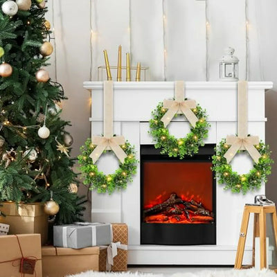Set De 32 Wreaths Navideños Con Luces Led Y Listón - Zeyune