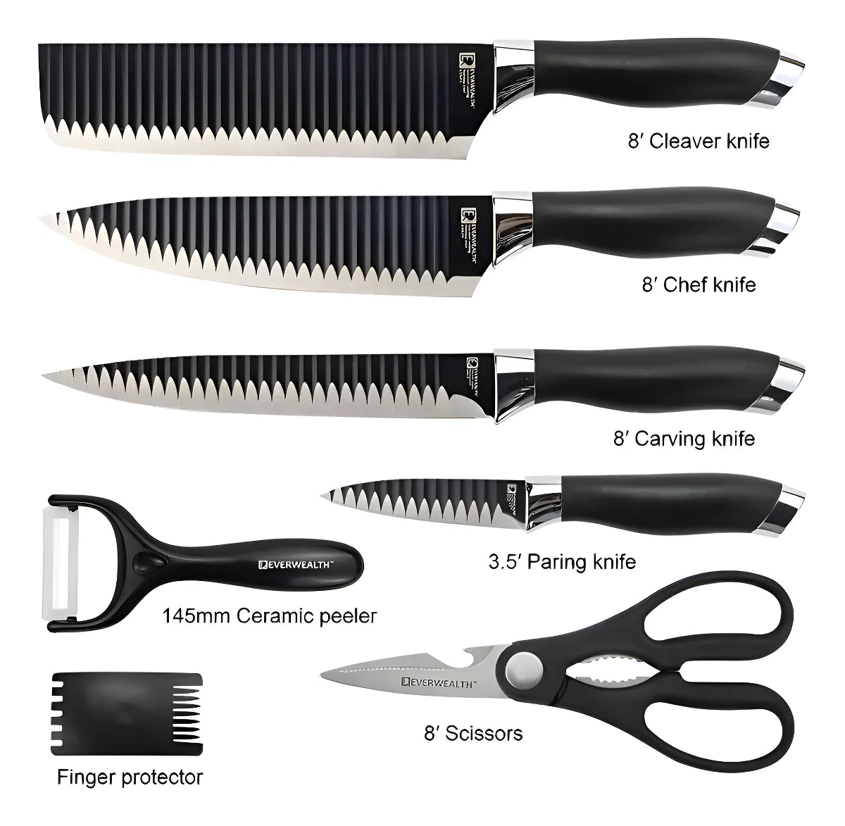 Juego De Cuchillos De Cocina X 7pcs Set En Acero Inoxidable Color Negro