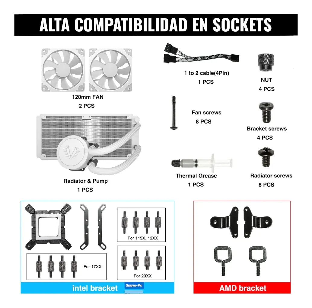 Enfriamiento Liquido Pc 240 Mm Argb Lga 1700 Am5 1200 Blanco