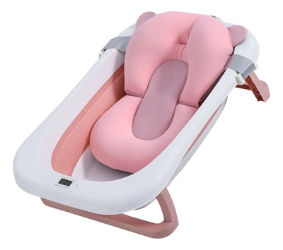 Bañera Tina Plegable Para Bebé Con Termometro + Cojín Malla Rosa Bañera