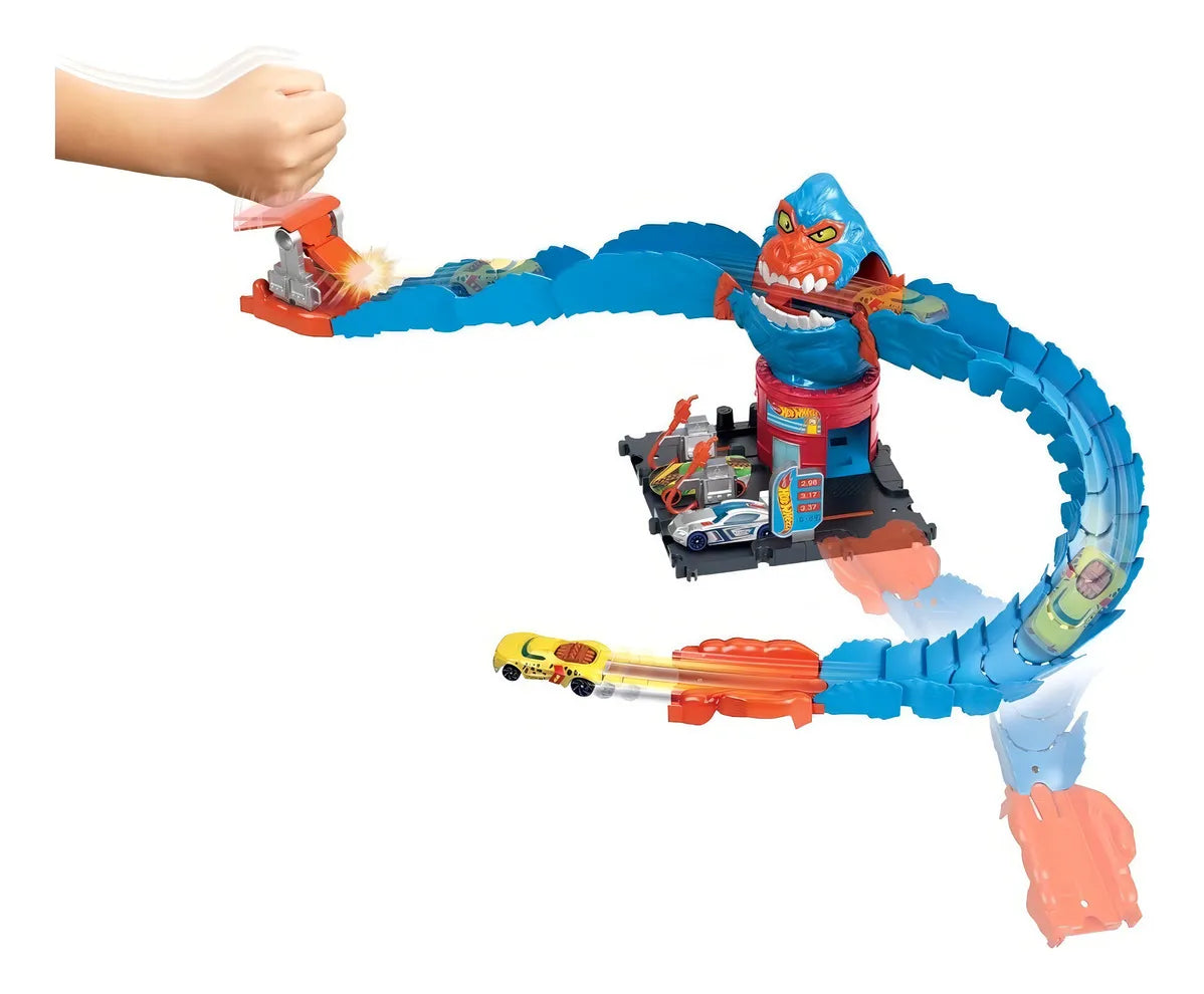 Pista de autos Hot Wheels City Gorila en la Gasolinera color azul - 2 piezas