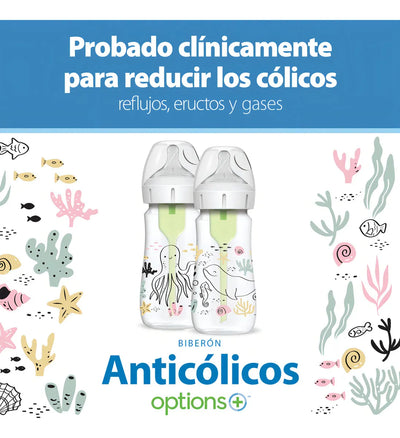 Tetero Dr Brown Boca Ancha 9 Oz Nivel 1 Decorado Oceano Color Rosa Pálido