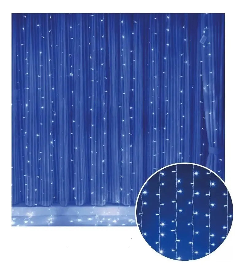 Cascada 9x2 Metros Luces Decoración Navideña 600 Leds Azul