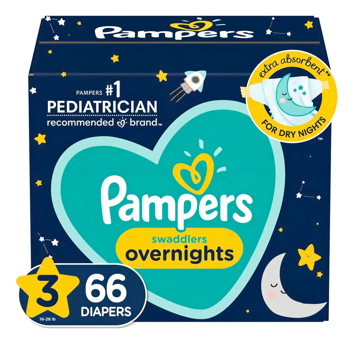 Pampers Swaddlers Overnight, Talla 3, 66 Piezas