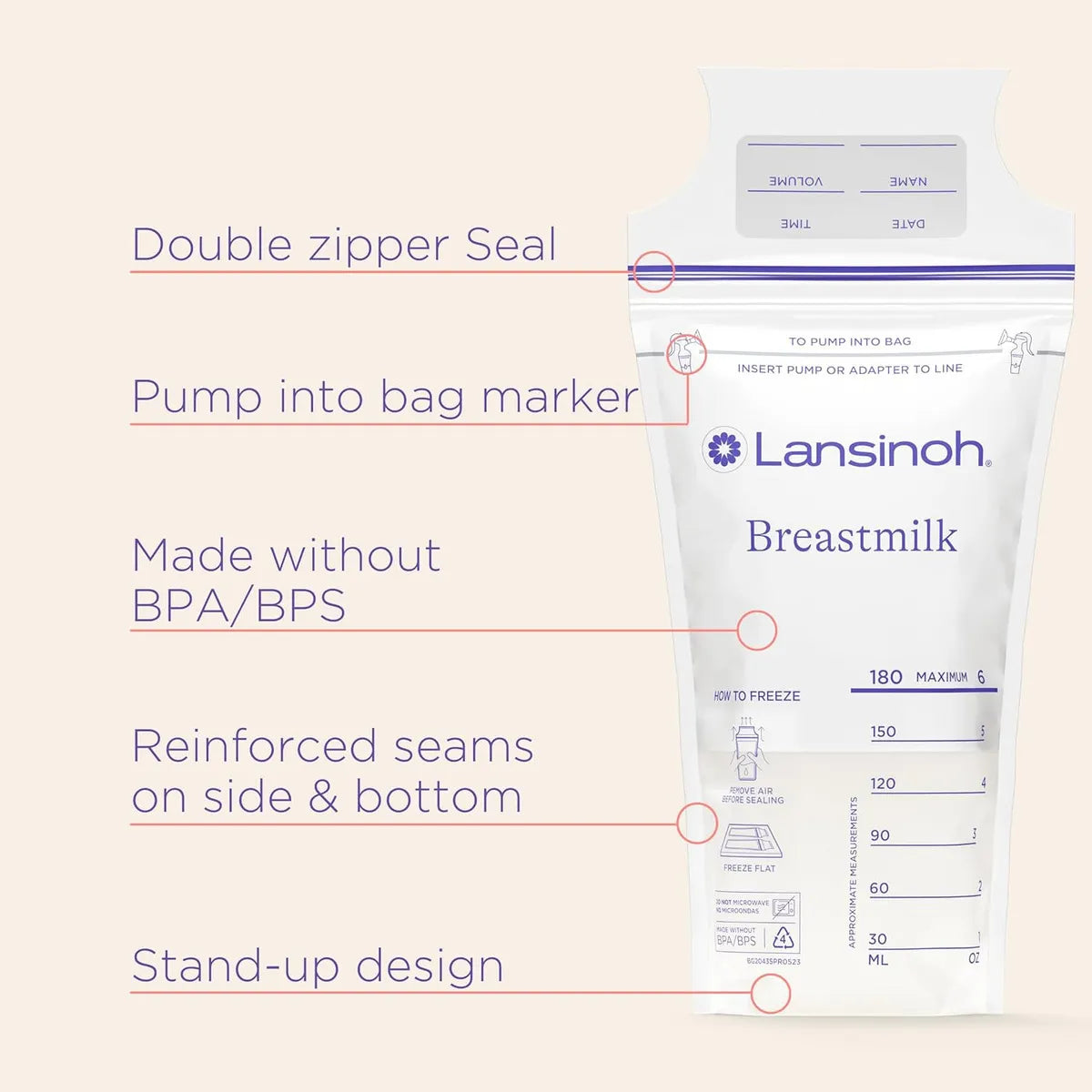 Lansinoh 50 Bolsas Leche Materna Almacenamiento Seguro