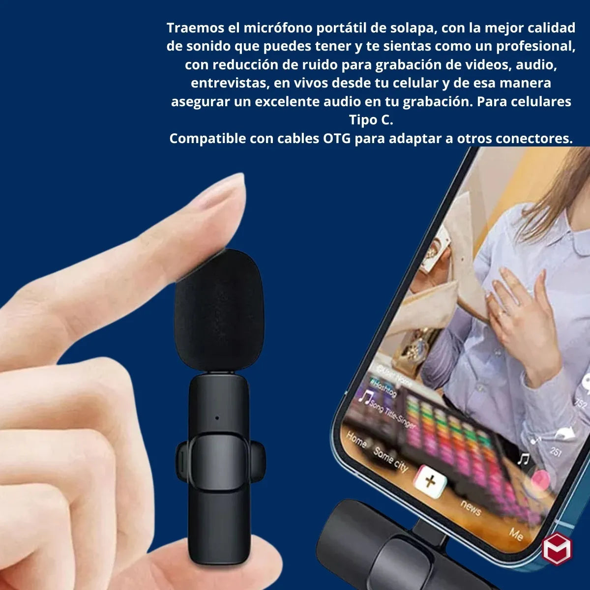 Micrófono Inalámbrico de Solapa Compatible iPhone iPad Celular Android y Tablet Tipo C Color Negro