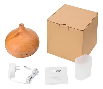 Ambientador Difusor De Aroma 500ml Led Madera - Marrón Claro