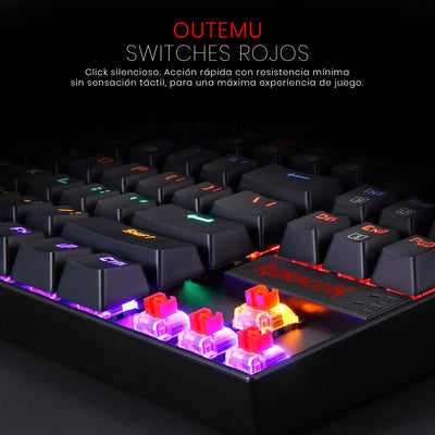 Teclado Redragon Kumara QWERTY Outemu Red español latinoamérica color negro con luz RGB