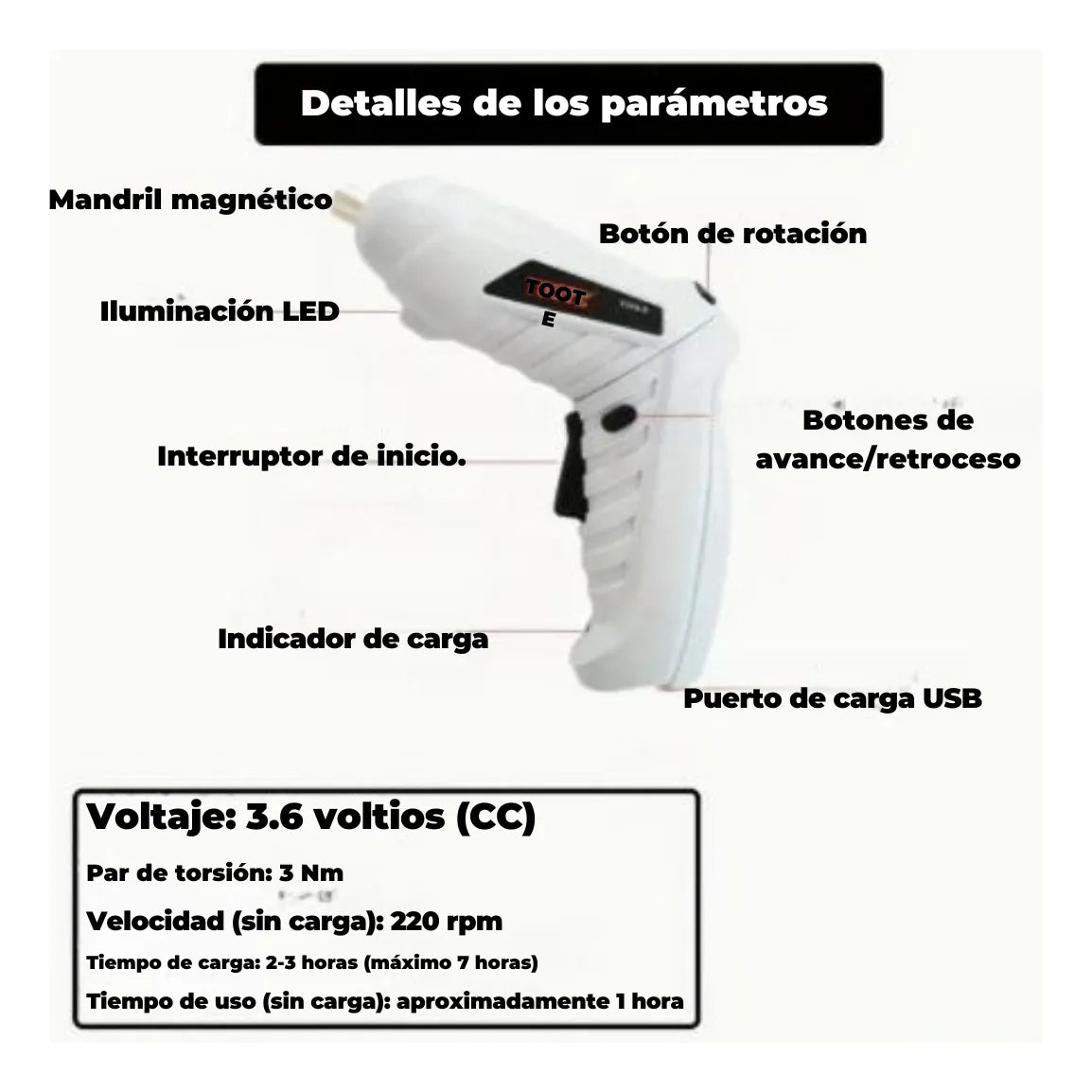 Destornillador Inalámbrico Eléctrico Recargable 47 Piezas - Gris
