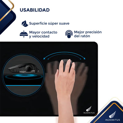 Mousepads Gamer Tapete Escritorio Extra Grande Alfombrilla de Ratón para Oficina Juegos Base Antideslizante Impermeable Keyboard Pad Color Negro Indomitus