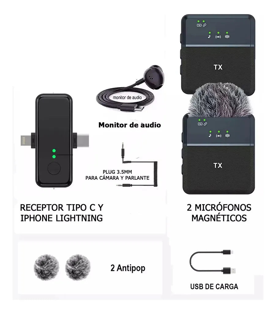 Microfono Sx31 De Solapa Inalambrico Para Celular Tipo C I Negro
